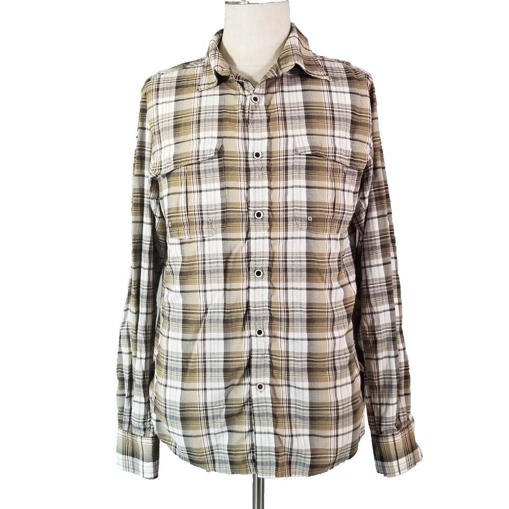 Dakota Grizzly Button Up Men L Brown Plaid Outdoor Vented Bamboo Viscose Blend